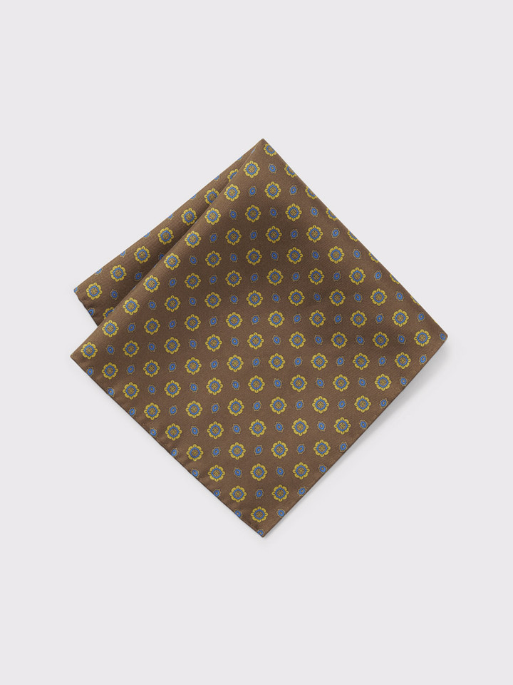 Mens Brown Foulard Pocket Square Folded