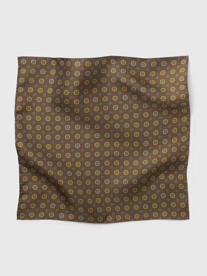 Mens Brown Foulard Pocket Square Flat