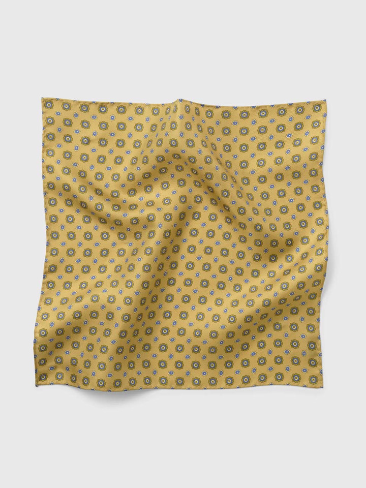 Mens Gold Foulard Pocket Square Flat