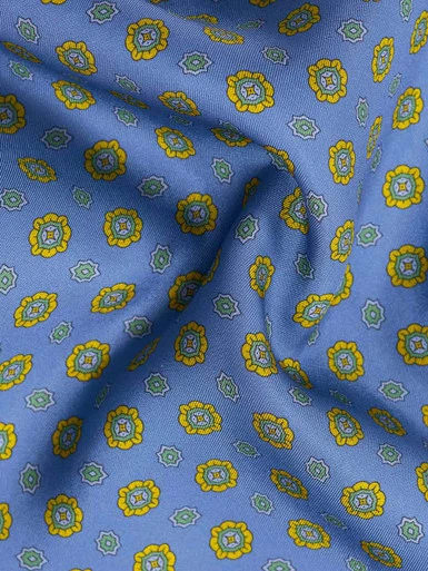 Blue Foulard Pocket Square Fabric Close-up