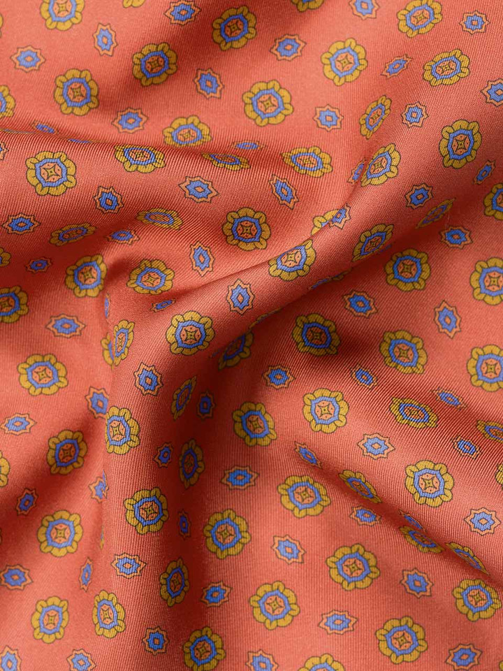 Mens Rust Foulard Pocket Square Flat Fabric Closeup