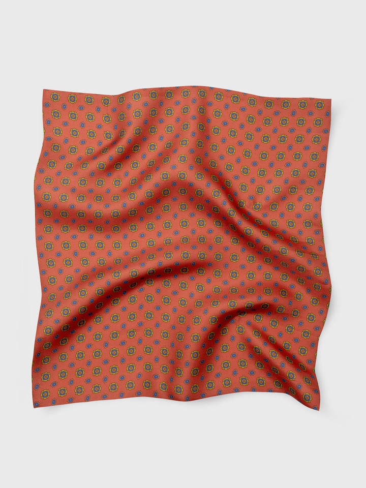Mens Rust Foulard Pocket Square Flat