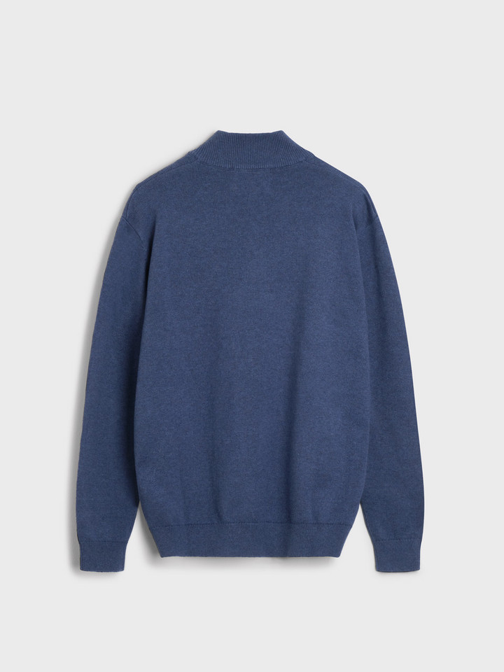 Mens Blue Cotton Quarter Zip Sweater Back Hung
