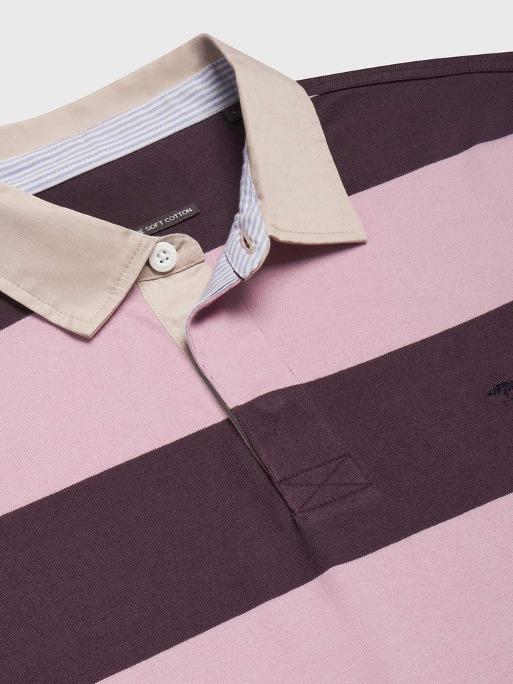 Mens Pink Striped Rugby Shirt Collar Angled
