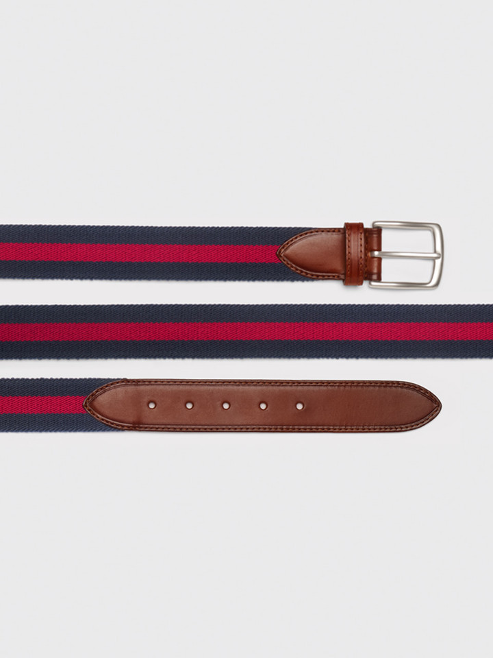Mens Navy and Red Stripe Canvas Belt