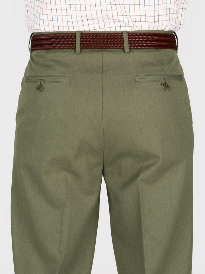 Mens Loden Deluxe Wool & Silk Pants on Model Back Pocket Details