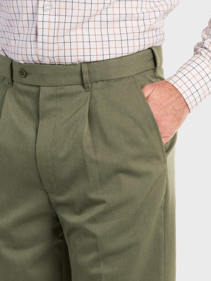 Mens Loden Deluxe Wool & Silk Pants on Model Waist Closeup