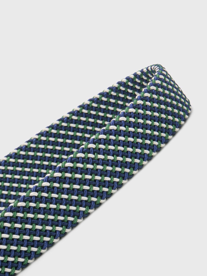 Mens Navy & Green Woven Elastic Belt Closeup Details