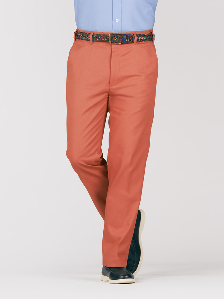 Mens Terracotta Tapered Chinos on Model