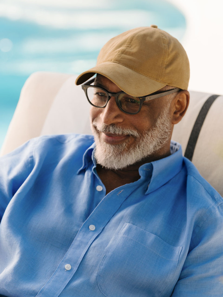 Mens Sand Corduroy Baseball Cap on Model