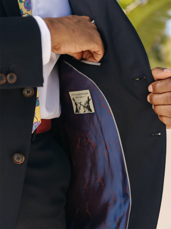 Inside pocket of Mens Navy Voyager Lounge Suit Jacket