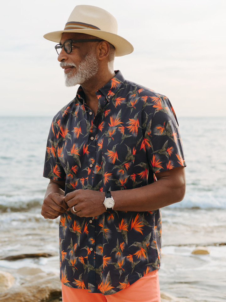 Navy Hummingbird Hawaiian Shirt