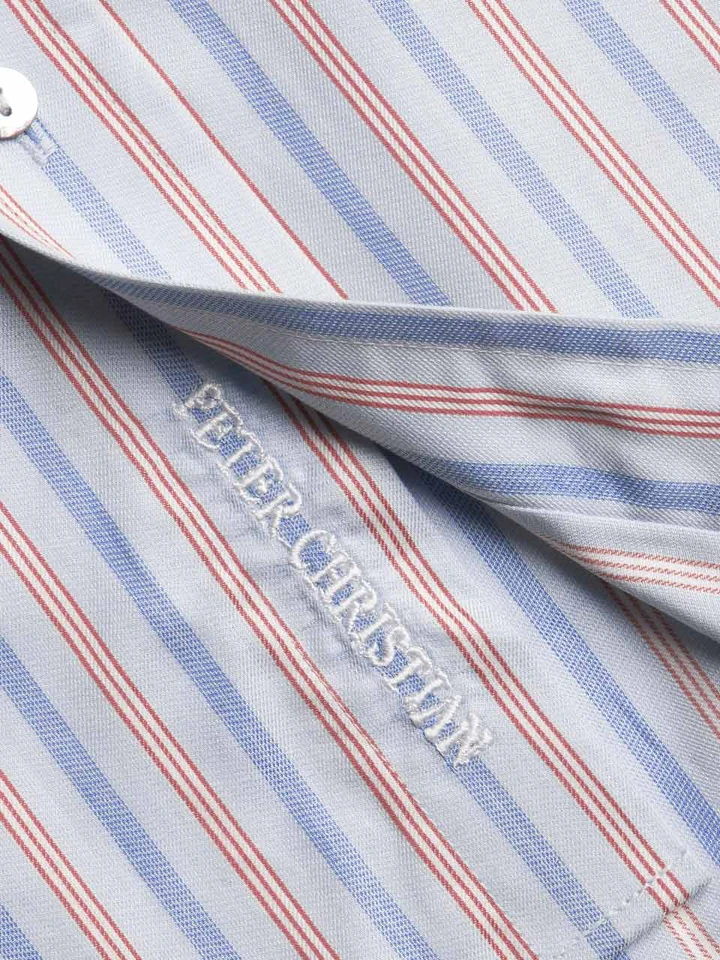 Mens Blue and Claret Egyptian Cotton Long Sleeve Shirt Embroidery