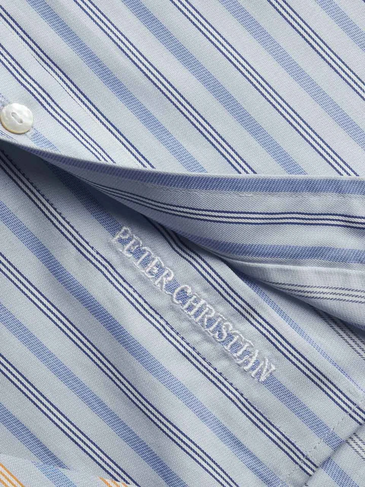 Mens Blue and Navy Egyptian Cotton Long Sleeve Shirt Embroidery