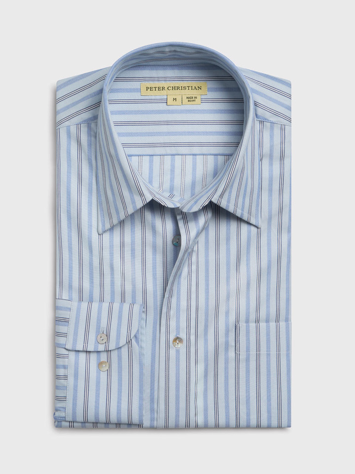 Mens Blue and Navy Egyptian Cotton Long Sleeve Shirt Folded