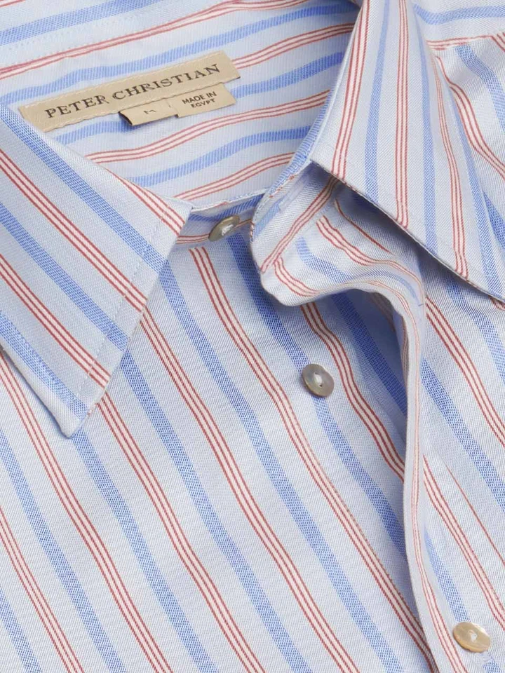Mens Blue and Claret Egyptian Cotton Short Sleeve Shirt Collar