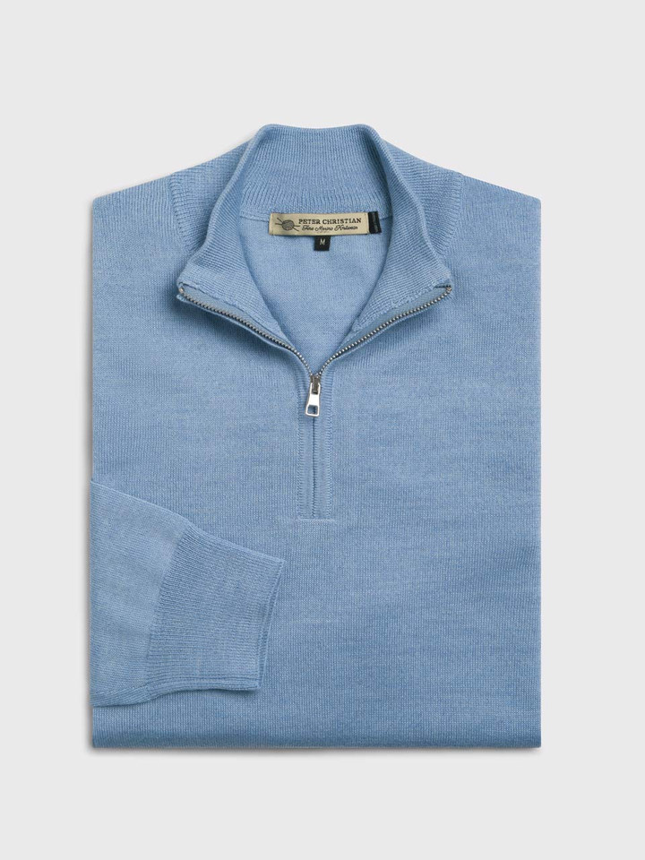 Duck Egg Blue Merino Zip Up Jumper