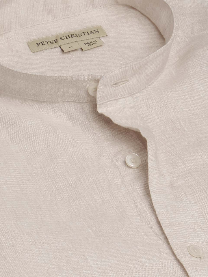 Mens Natural Linen Nehru Shirt Collar