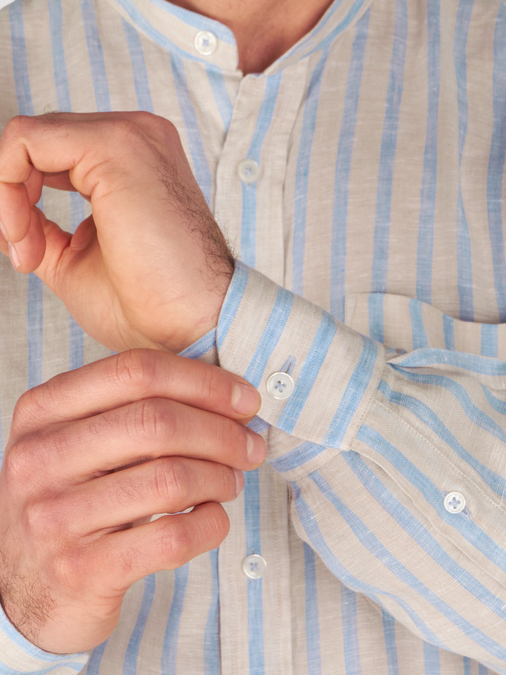 Blue & Natural Stripe Linen Nehru Shirt