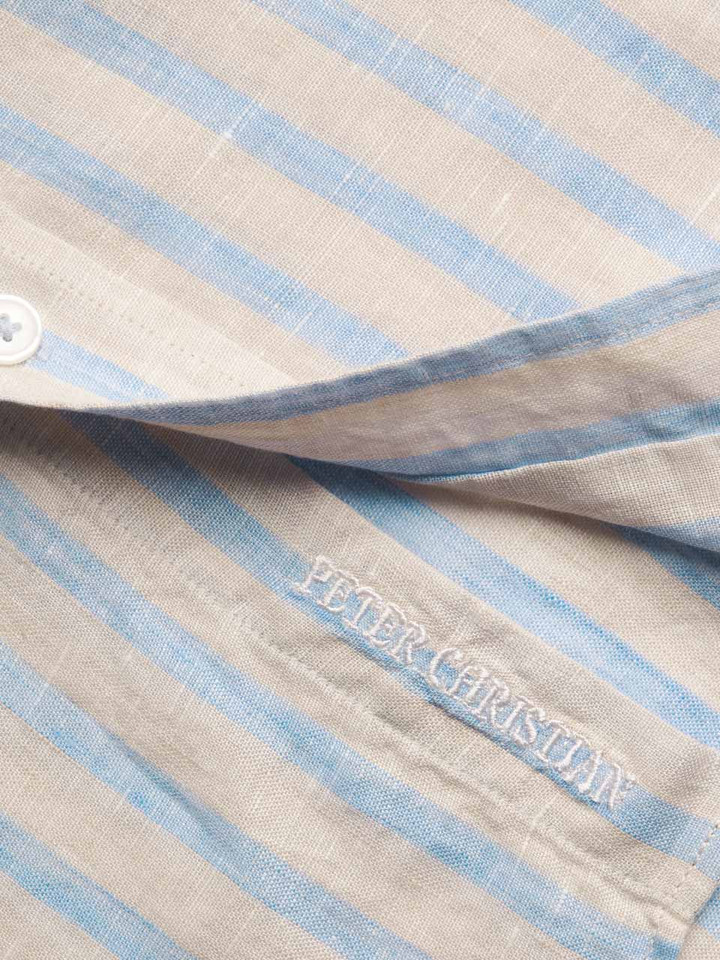 Blue & Natural Stripe Linen Nehru Shirt