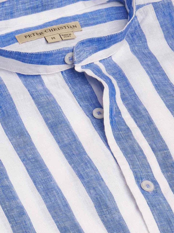 Blue & White Stripe Linen Nehru Shirt