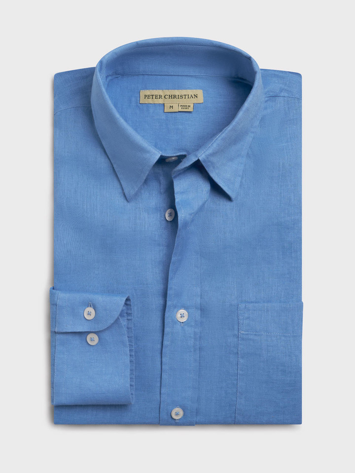 Blue Linen Long Sleeve Shirt