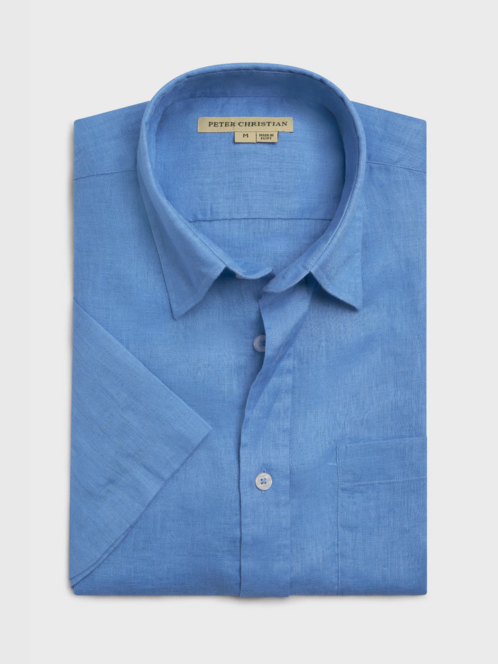 Blue Linen Short Sleeve Shirt