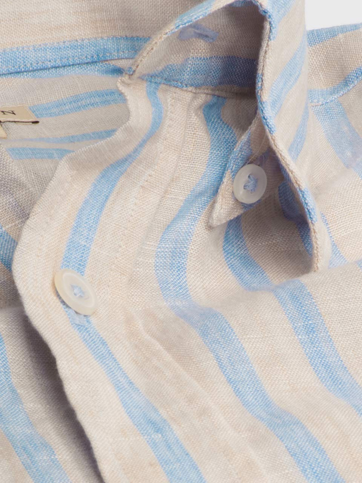 Blue & Natural Stripe Linen Short Sleeve Shirt