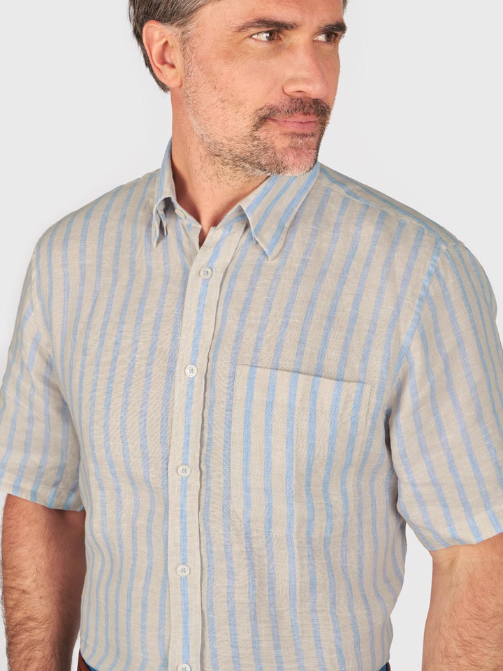 Blue & Natural Stripe Linen Short Sleeve Shirt