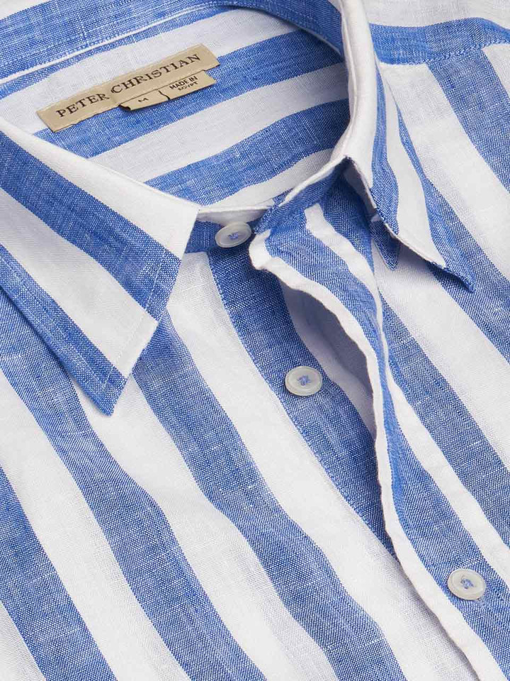 Blue & White Stripe Linen Long Sleeve Shirt
