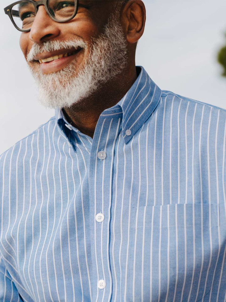 Blue & White Stripe Cotton Oxford Shirt