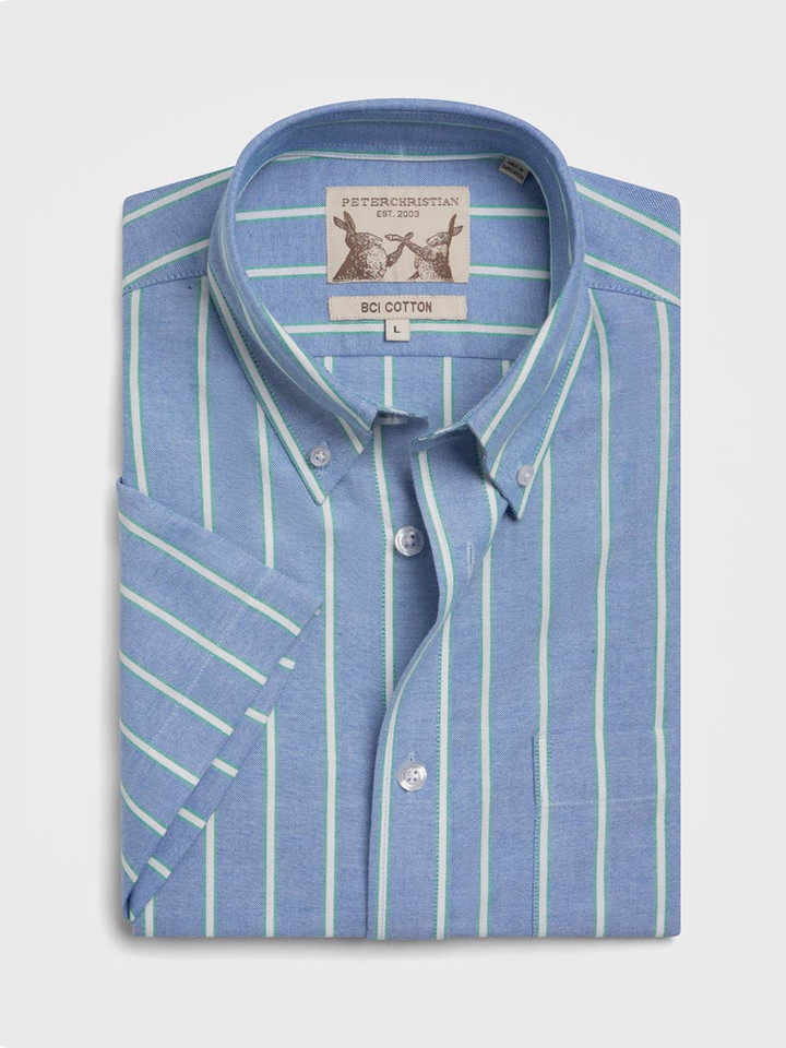 Blue/Green Short Sleeve Cotton Oxford Shirt