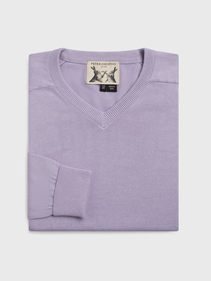 Lilac cotton v neck jumper