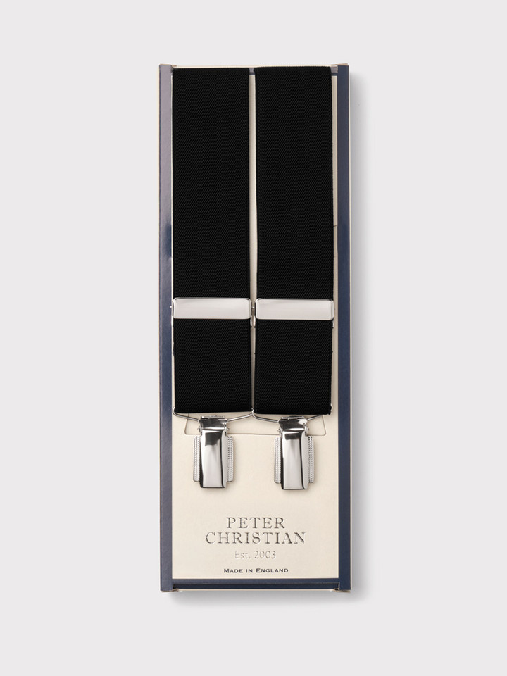 Men's Plain Black Suspenders with Nickel Clips Box