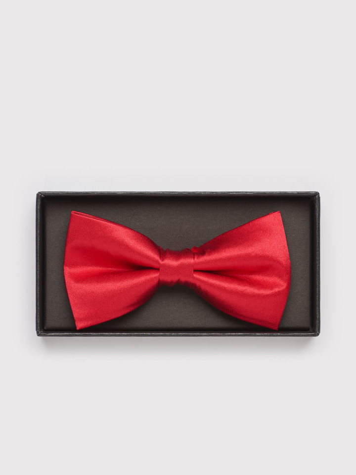 Red Pre-tied Plain Silk Bow Tie Box