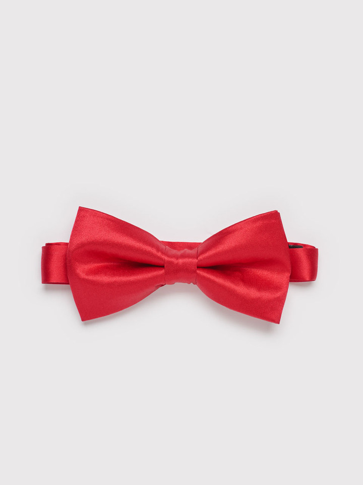 Red Pre-tied Plain Silk Bow Tie