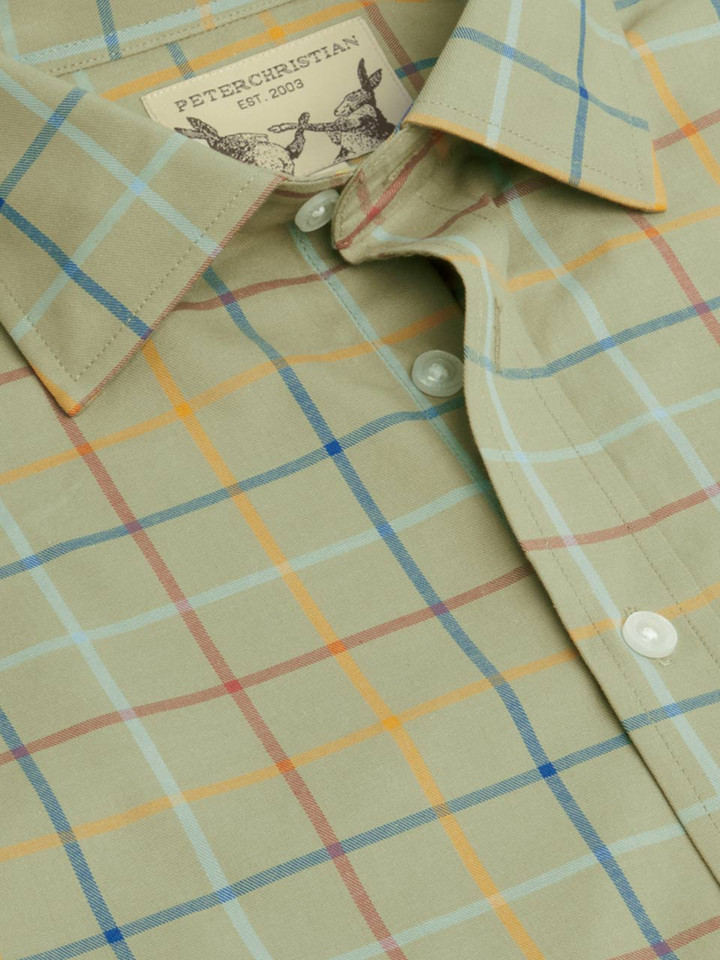 Mens Green Check Colorful Tattersall Cotton Shirt Collar