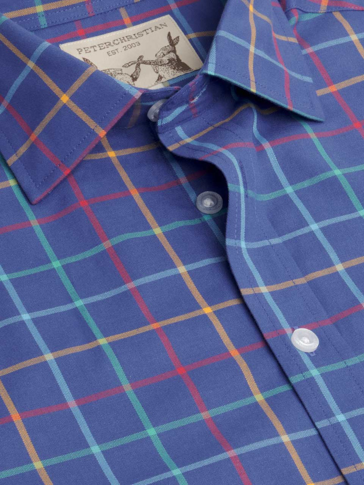Mens Blue Check Colorful Tattersall Cotton Shirt