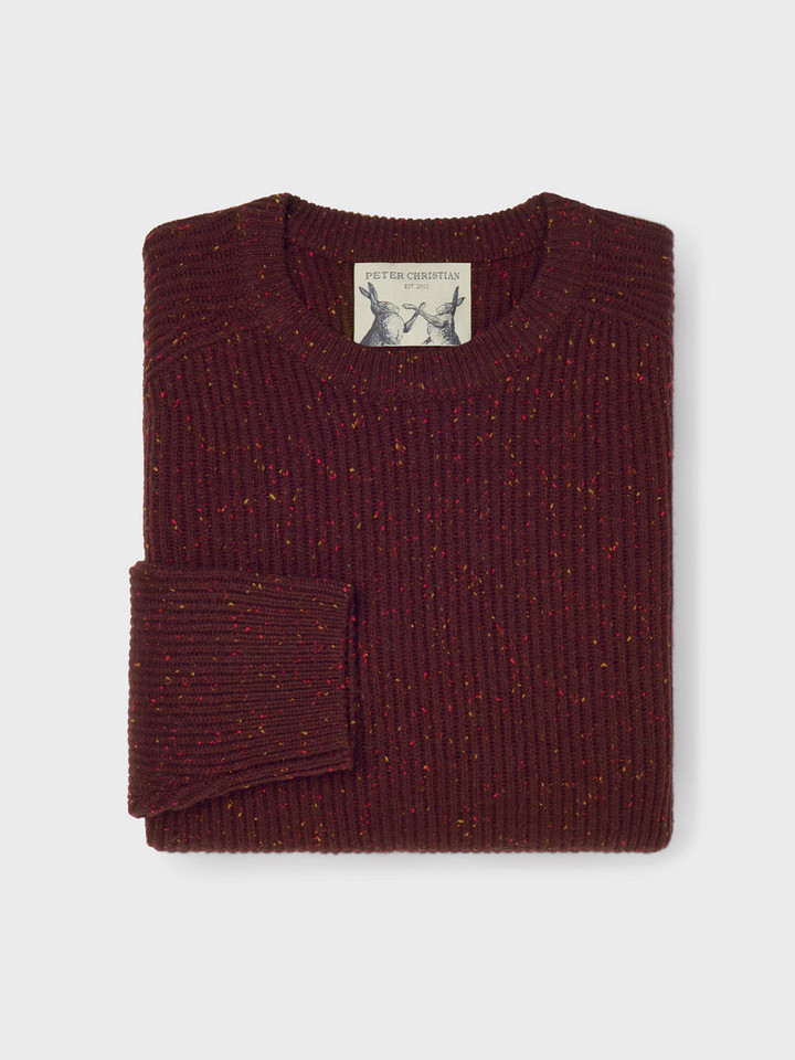 Mens Wine Flecked Crew Neck Sweater Folded