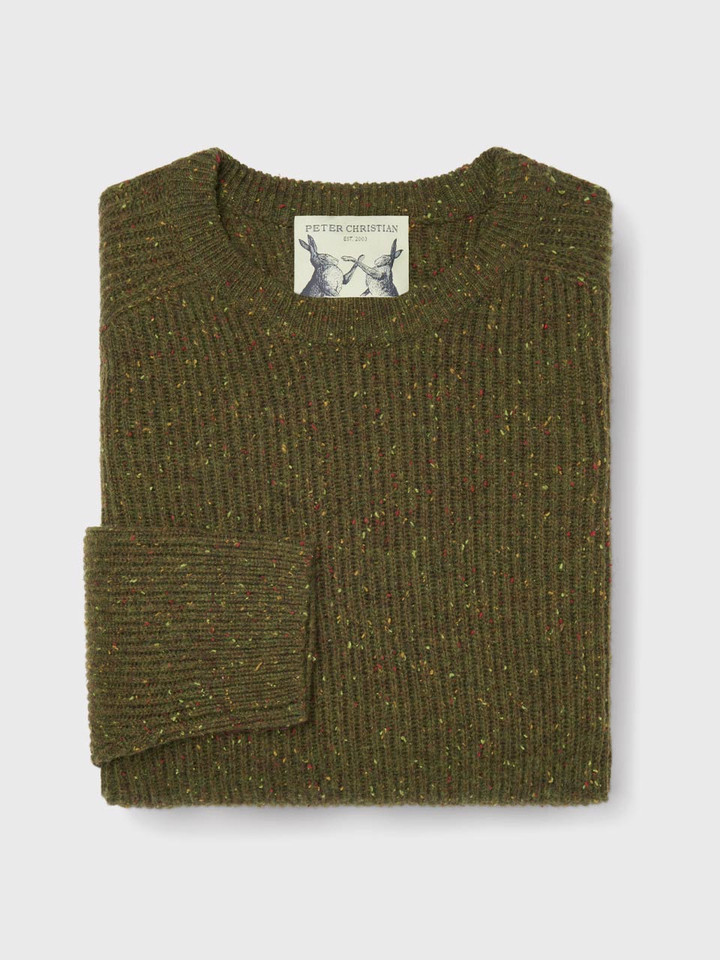 Mens Green Flecked Crew Neck Sweater Folded