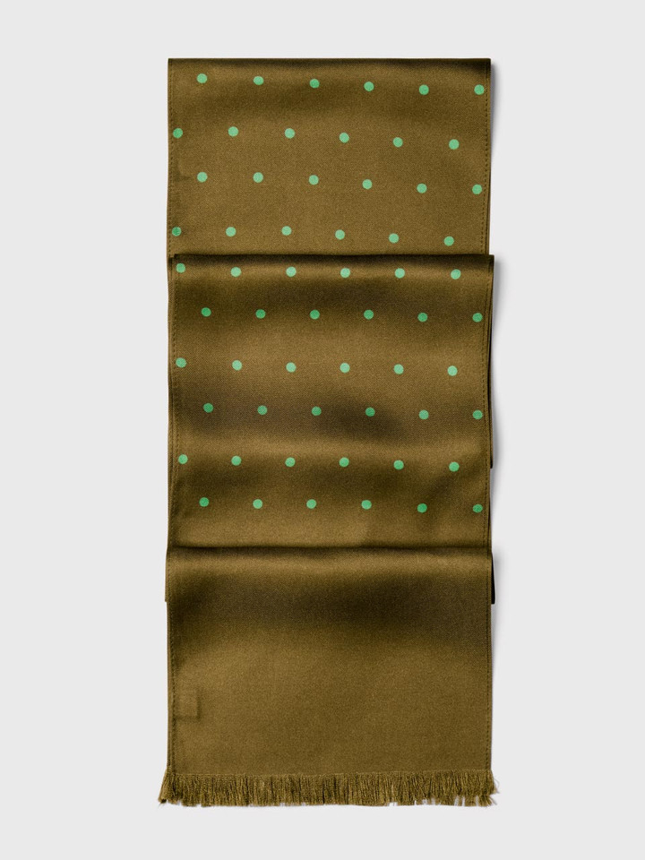 Mens Brown & Green Polka Dot Silk Scarf