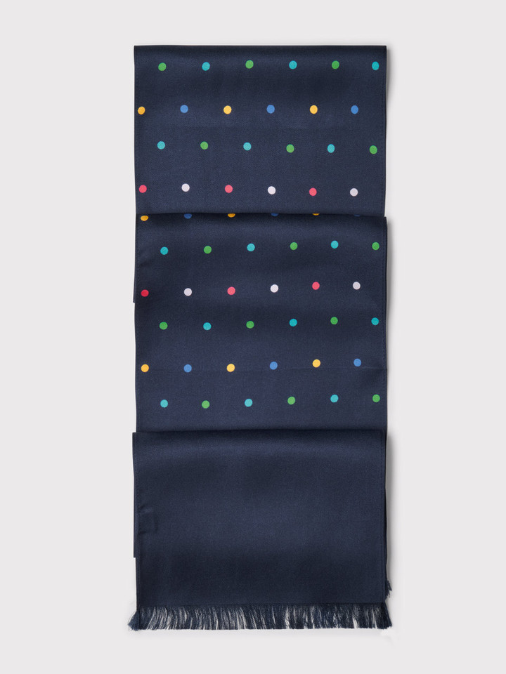 Mens Navy & Multicolour Polka Dot Silk Scarf