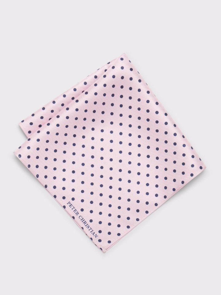Mens Pink & Navy Polka Dot Silk Pocket Square