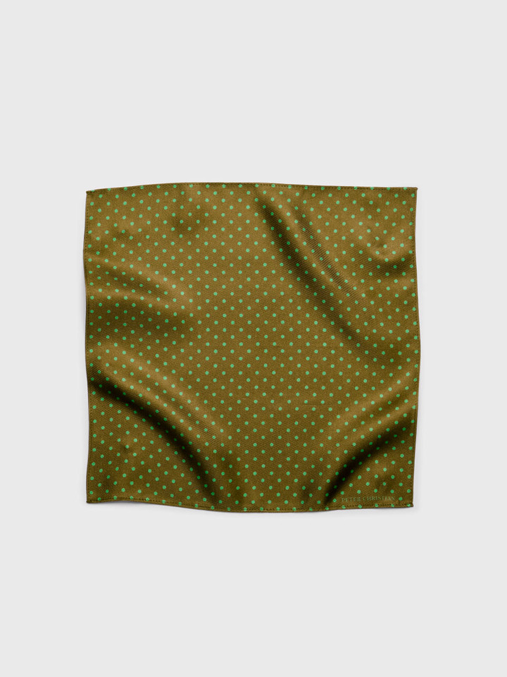Mens Brown & Green Polka Dot Silk Pocket Square