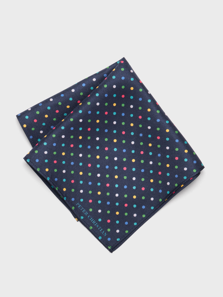 Mens Navy & Multicolour Polka Dot Silk Pocket Square