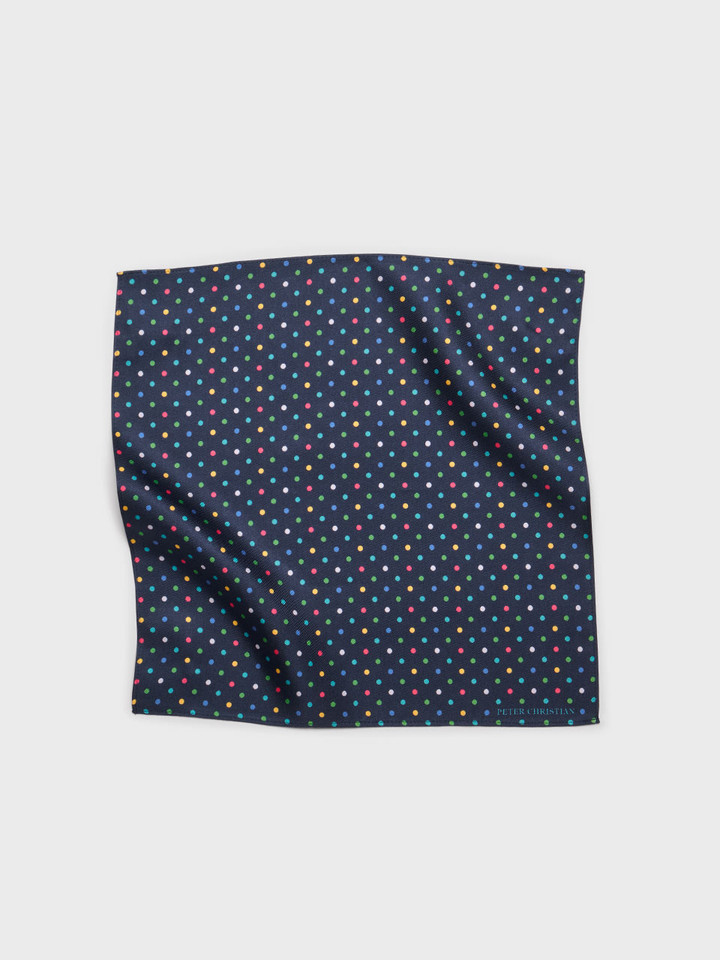 Mens Navy & Multicolour Polka Dot Silk Pocket Square
