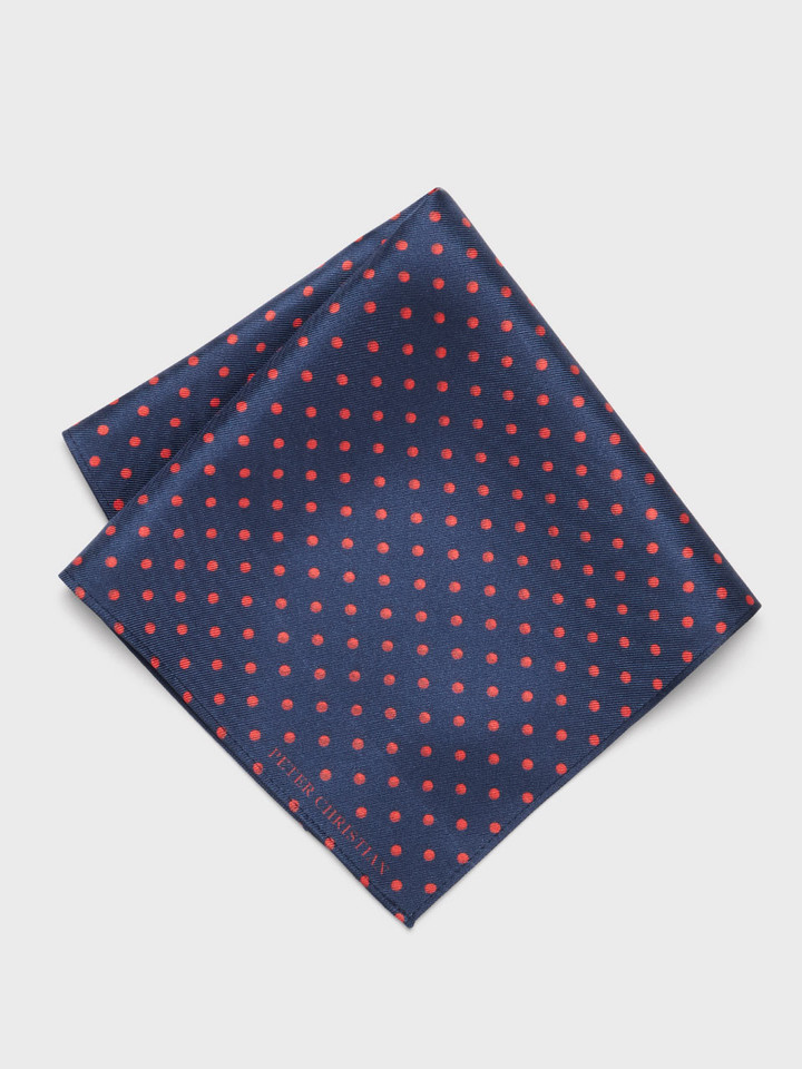 Mens Navy & Red Polka Dot Silk Pocket