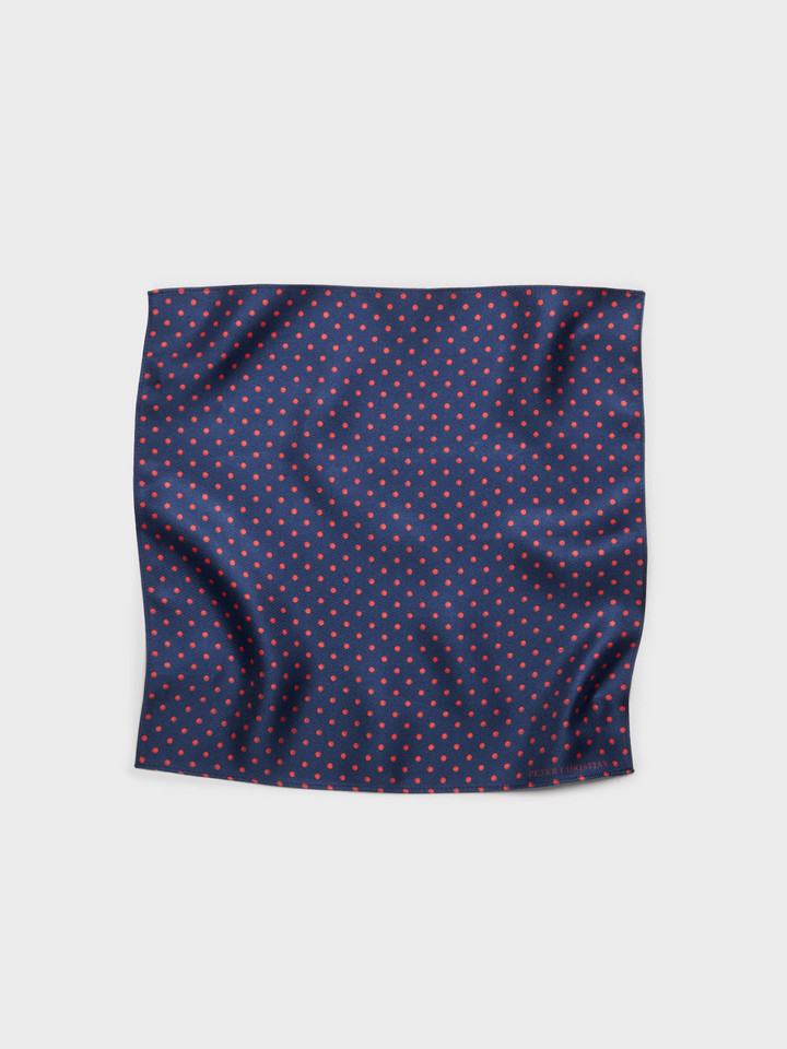 Mens Navy & Red Polka Dot Silk Pocket