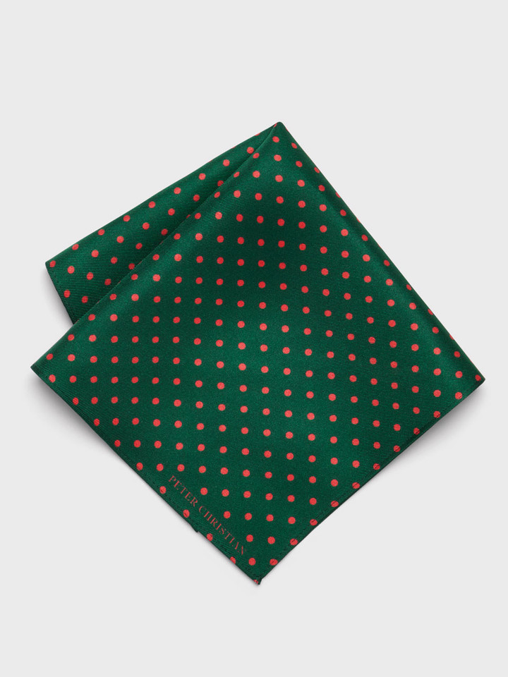 Mens Pine & Rust Polka Dot Silk Pocket Square
