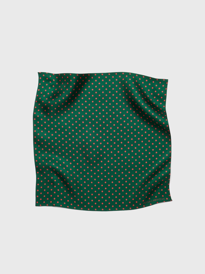 Mens Pine & Rust Polka Dot Silk Pocket Square